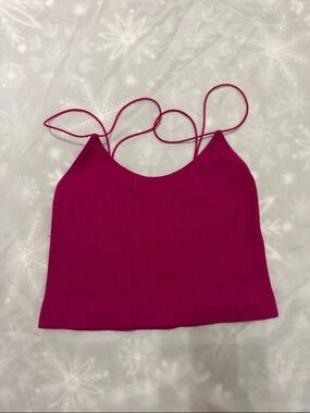 Fuchsia Ribbed Spaghetti-Strap Crop Top